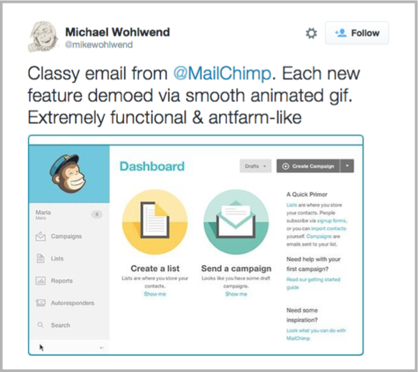 Michael Wohlwend Tweet as an example of content marketing