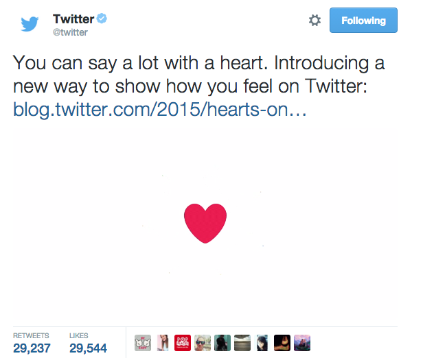 twitter favorites to hearts change