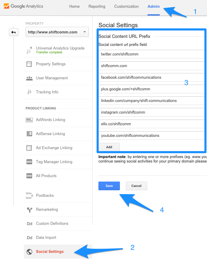 Google Analytics social settings