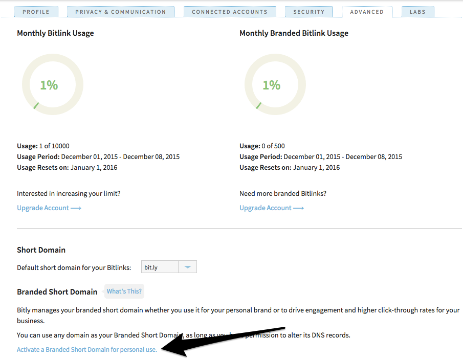 bit.ly branded short url settings