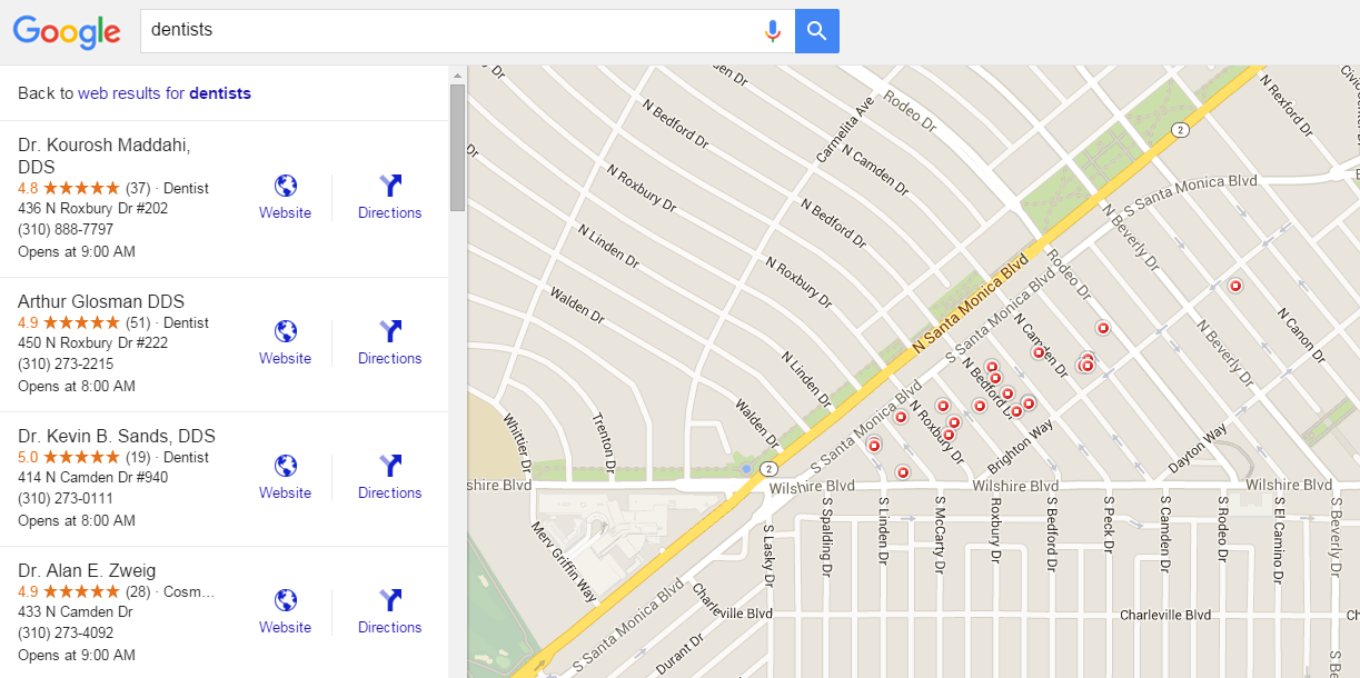 Google Maps marketing dentists Beverly Hills