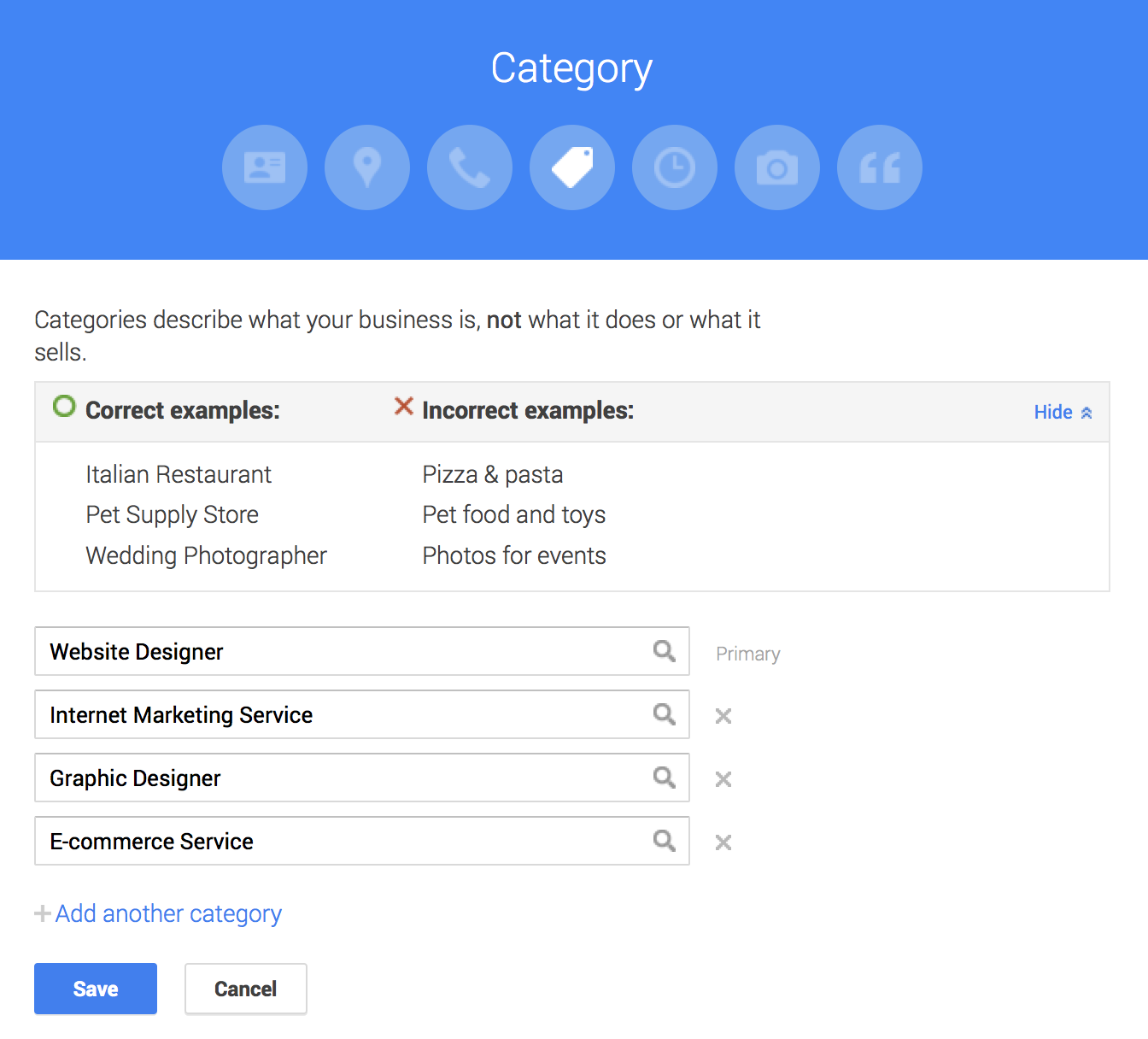 Google Maps marketing Google My Business categories