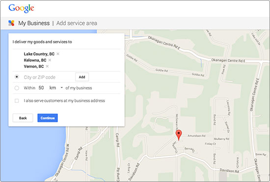 Google Maps marketing Google My Business service area