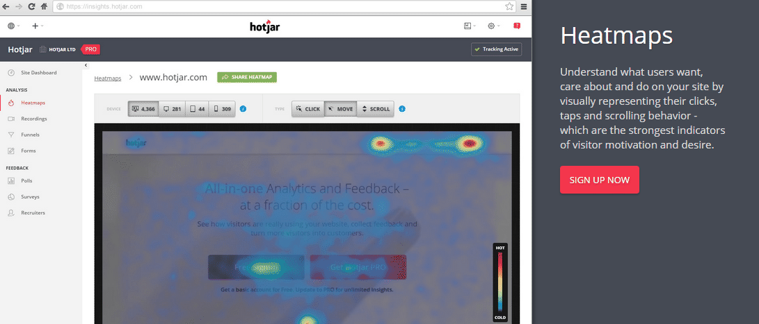 Hotjar heatmap feature
