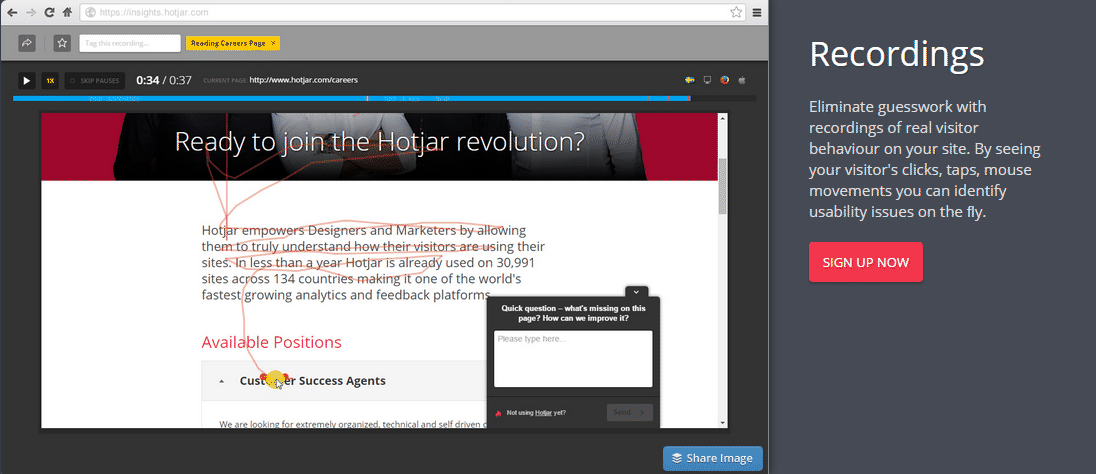 Hotjar recordings feature