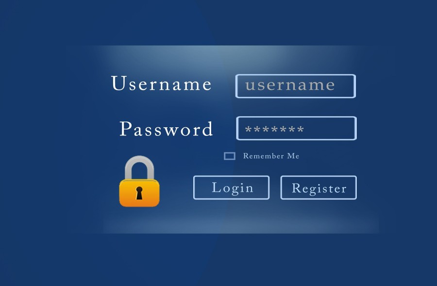 Dark blue login and password screen