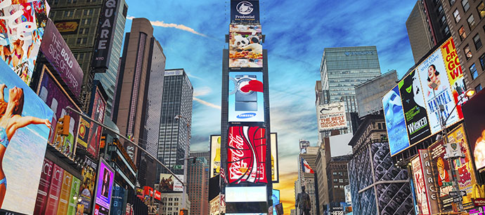 NEW YORK CITY - MAY 11: Times Square with tourists on May 11, 2013. Iconified as 