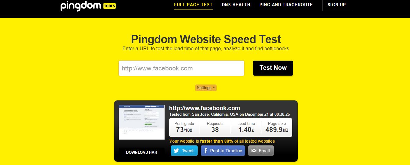 website page speed test - pingdom