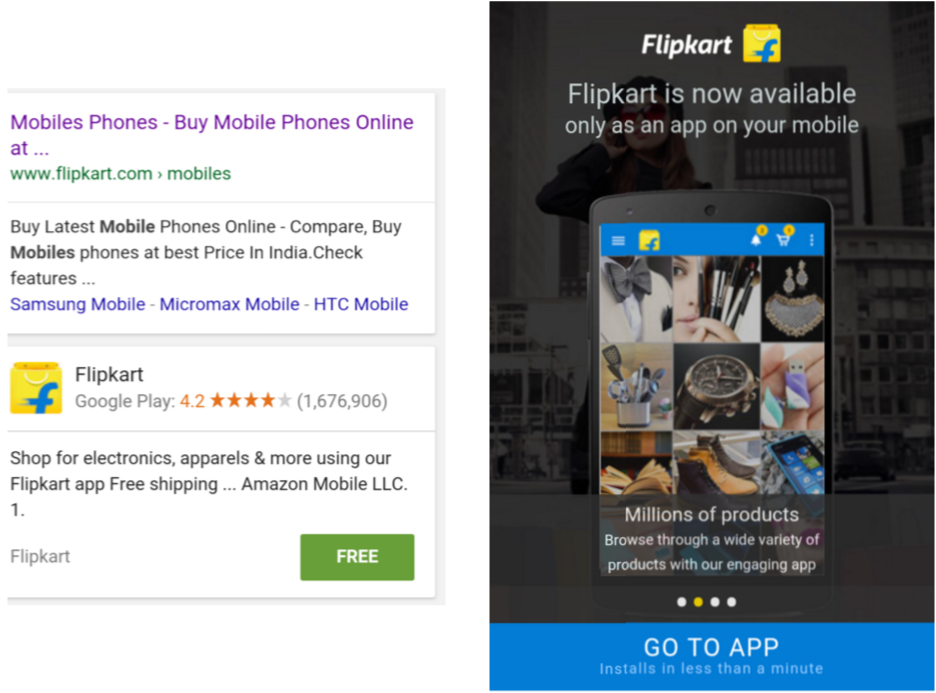 App indexed for search and redirecting to mobile