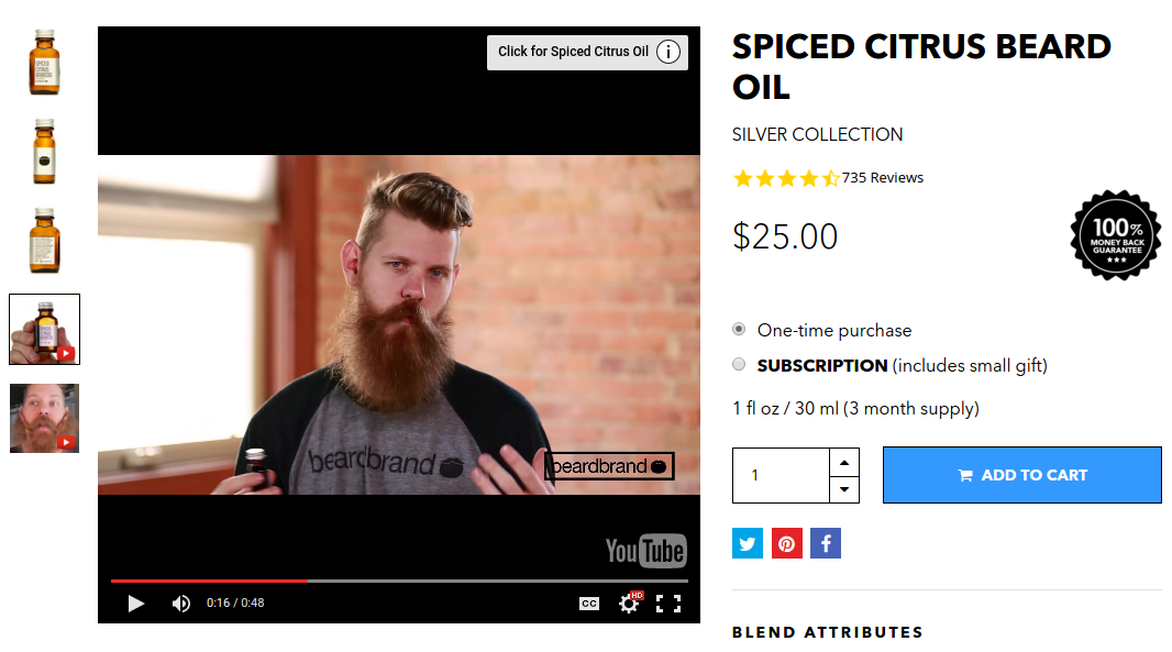 Beardbrand video on product page