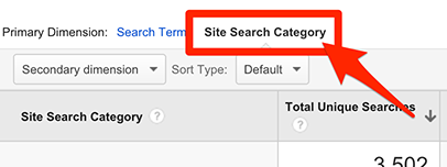 google analytics search categories