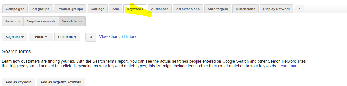 New AdWords add search queries as keywords feature