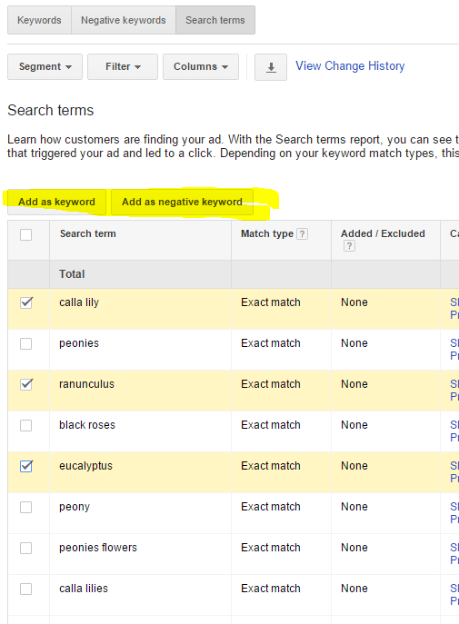 New AdWords feature copy search terms as keywords