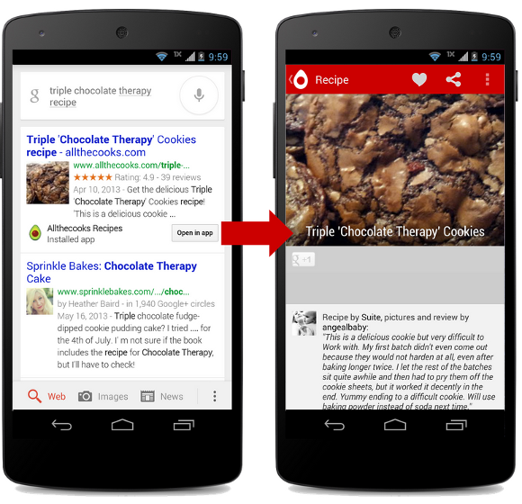 app content indexing in search results