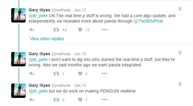 Screencap of a Twitter conversation with Gary Illyes stating the Panda algorithm, which is now part of Google