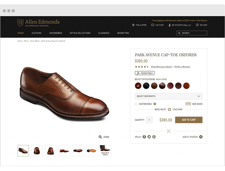 product page design allen edmonds