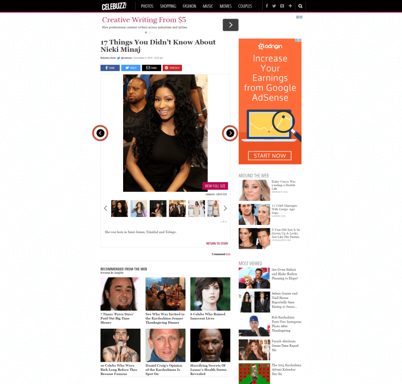 celebrity buzz pagination ad revenue