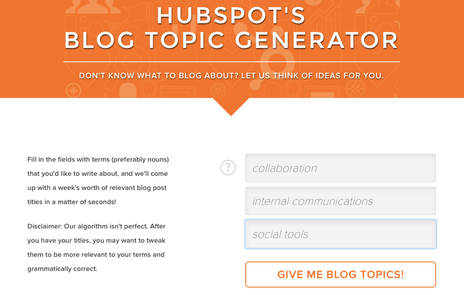 15 free content marketing tools you need in your life_HubSpot Blog Topic Generator