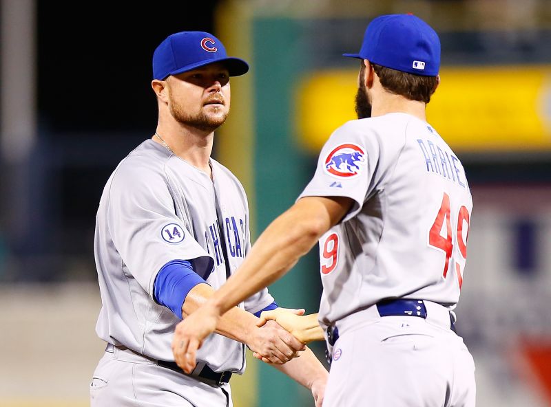 Chicago Cubs pitchers Jake Arrieta and Jon Lester.