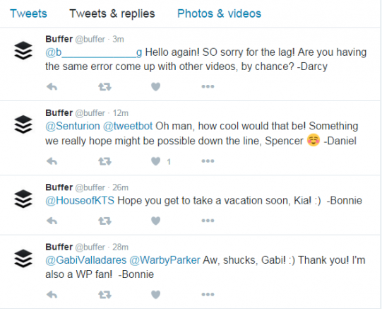 Buffer Customer Service Personalized Twitter Replies