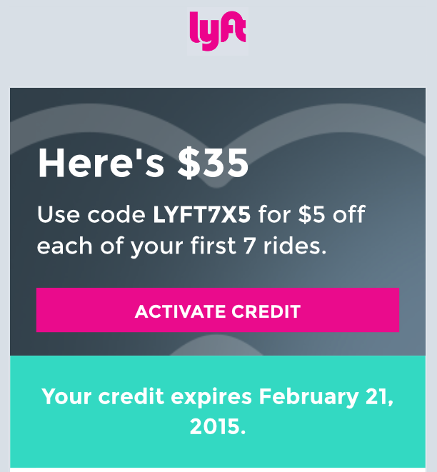 lyft mobile user activation discount credit example