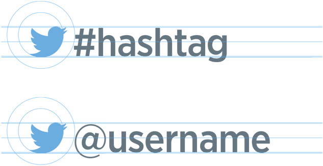 twitter logo and username + hashtag style guide