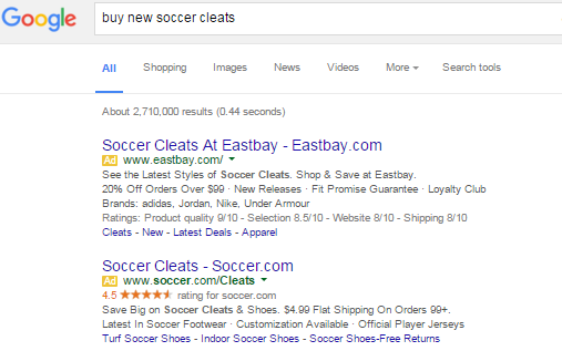 screenshot of search ads