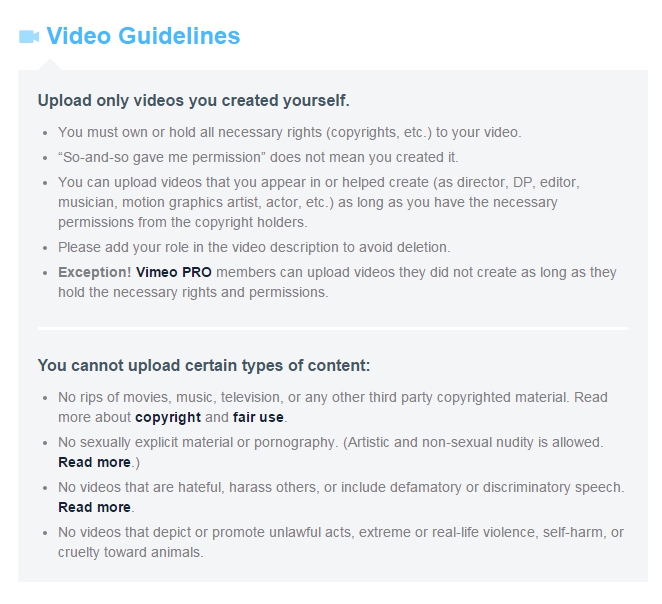 Vimeo Guidelines