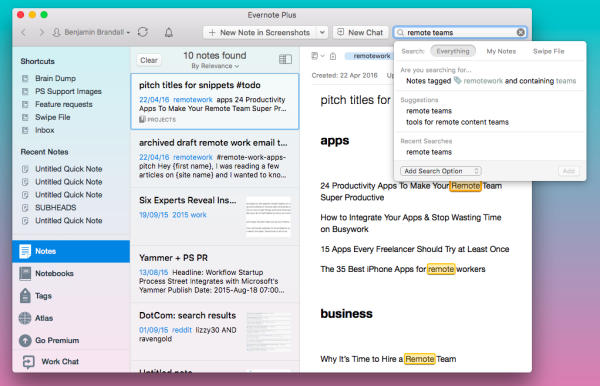 Evernote Search Function