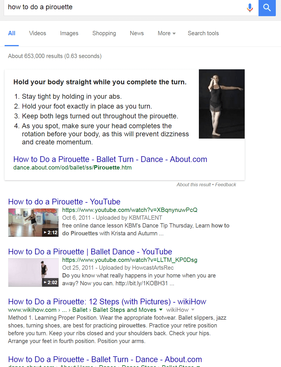 Google Search results ballet pirroutte