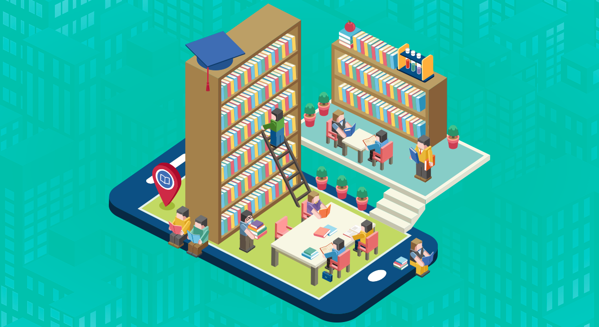 Mobile LMS illustrated in a library