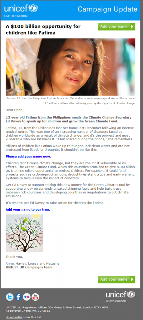 UNICEF email campaign example