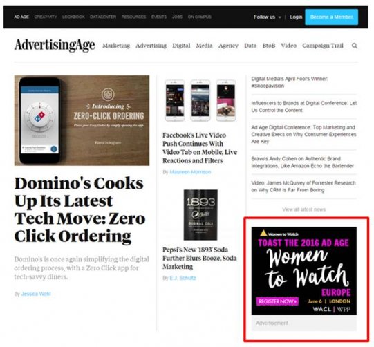 Advertising Age Example of Clear and Distinguishable Display Ad 