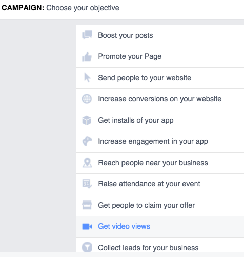 facebook video ads objective