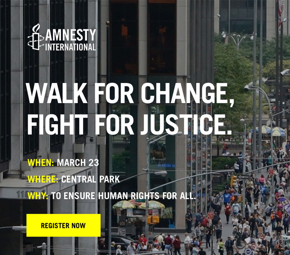 Nonprofit event invite email from Amnesty International
