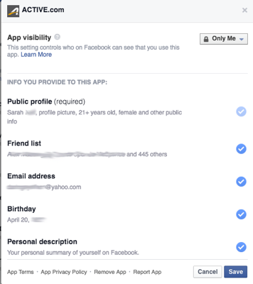 Facebook Privacy Settings Example App Visability