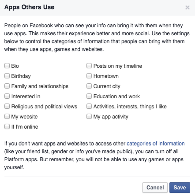 Facebook Apps Others Use Privacy Settings