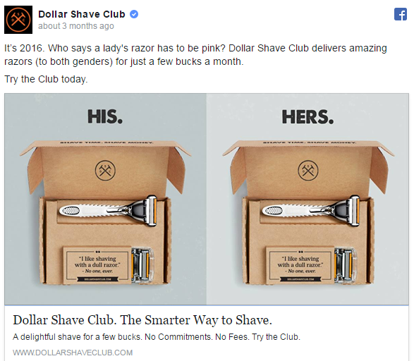 Facebook ad examples Dollar Shave Club