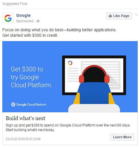 Facebook ad examples Google
