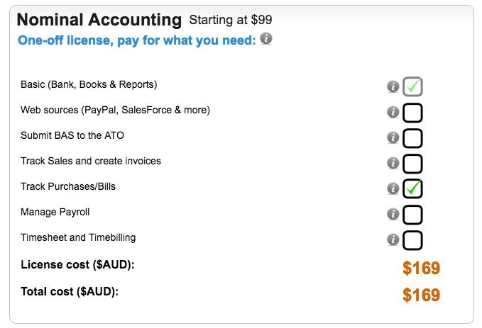 Nominal accounting pricing structure screenshot