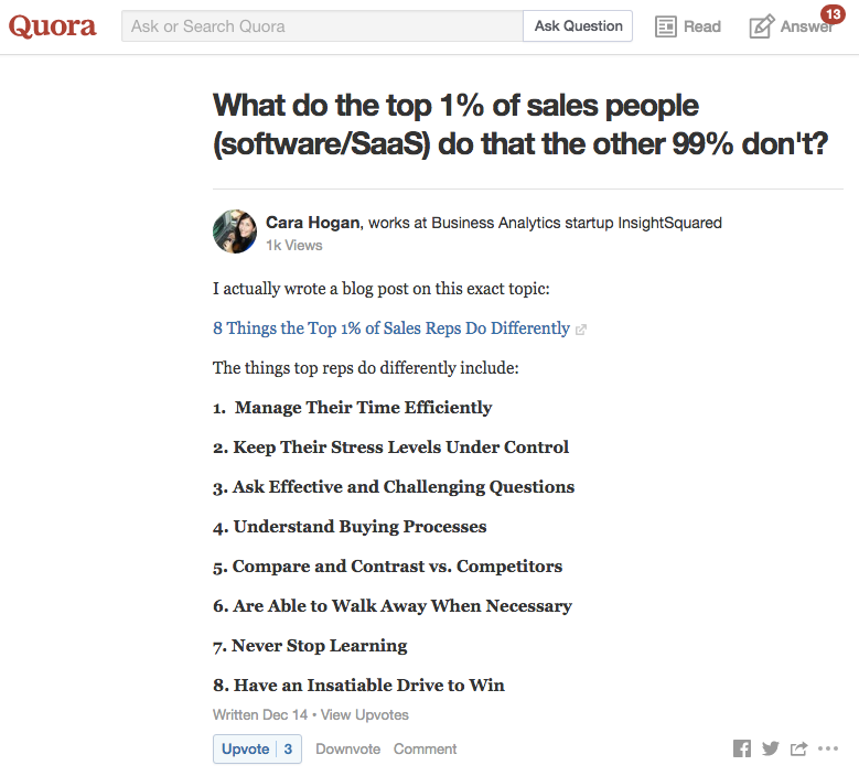 Promote new blog posts on Quora when they answer peoples