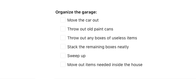 task for organizing the garage