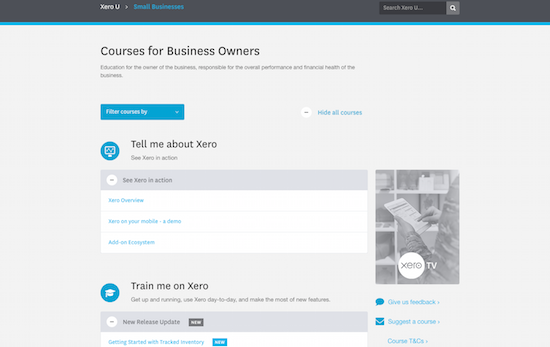 Screenshot of the Xero training portal