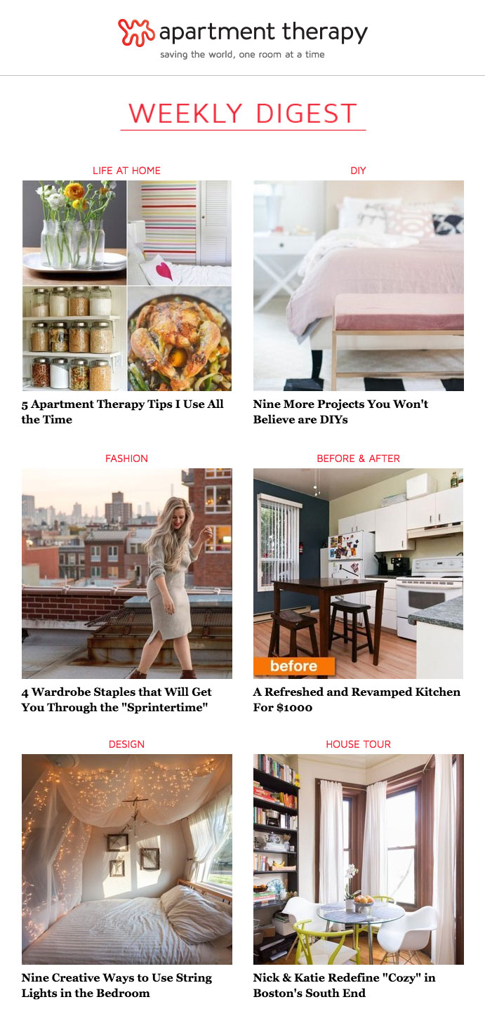 Apartment Therapy email newsletter
