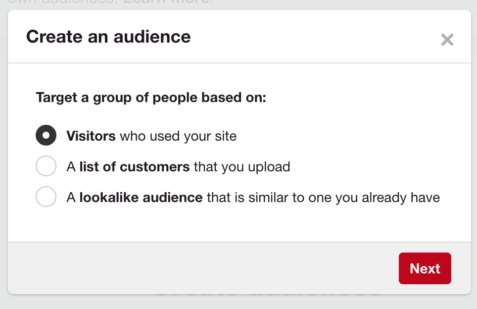 Pinterest promoted pins audience creation options