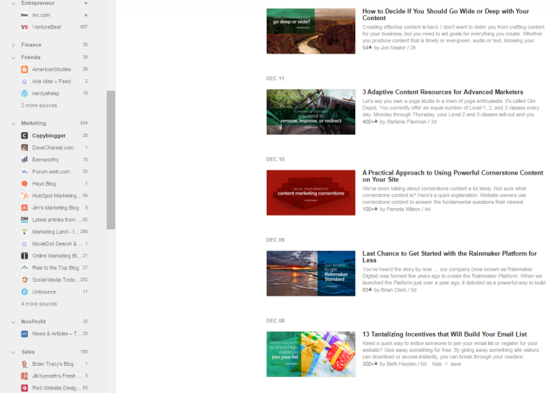 feedly dashboard example