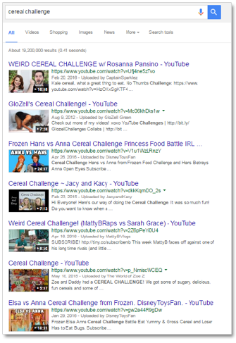 Entertainment video results in Google search