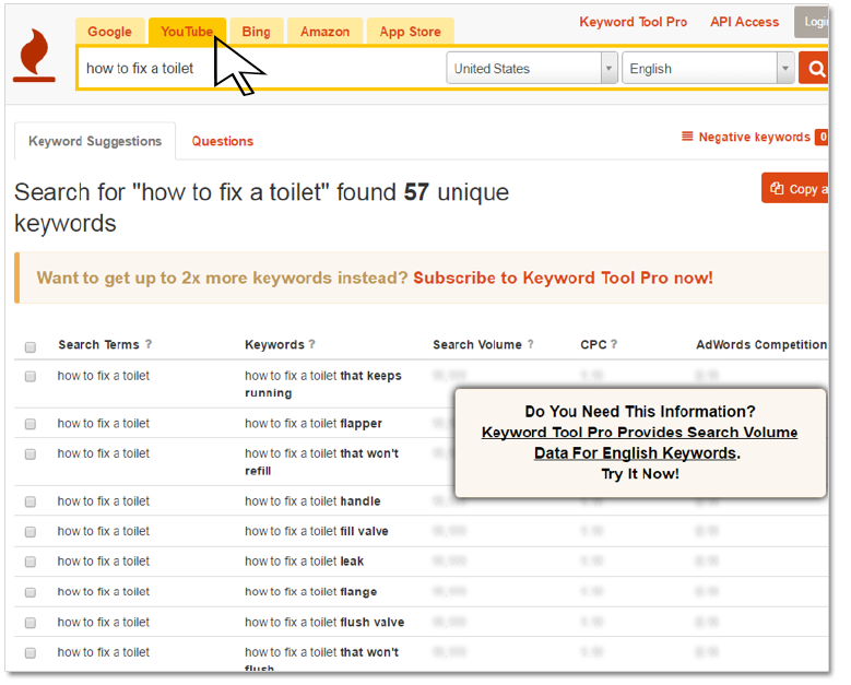 Keyword Tool for YouTube searches