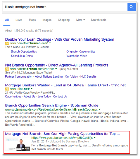 Video SEO result for local business in Google