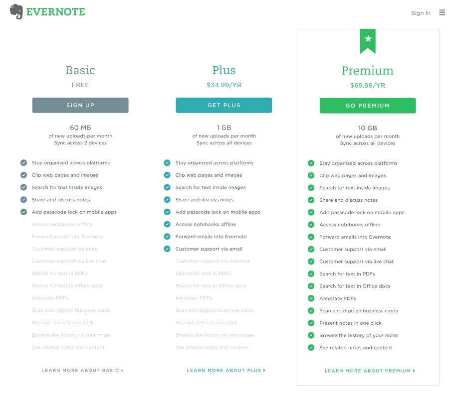 newGet Evernote Basic for free or upgrade to Plus or Premium   Evernote